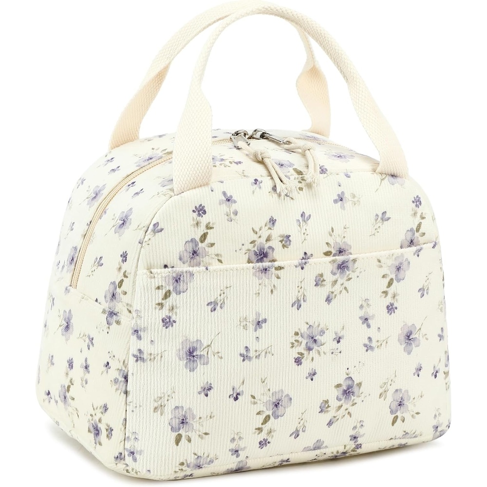 image:imageBTOOP Lunch Box for Women Girls Insulated Lunch Bag Cute Corduroy Lunchbox Adults Small Lunch Tote Bags Reusable Cooler for Work Office School Picnic TravelGrace Purple Flower