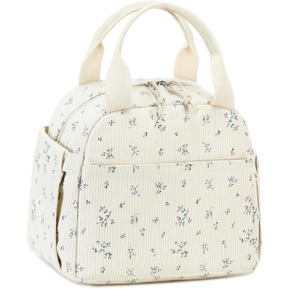 image:imageBTOOP Lunch Box for Women Girls Insulated Lunch Bag Cute Corduroy Lunchbox Adults Small Lunch Tote Bags Reusable Cooler for Work Office School Picnic TravelPurpleFlower