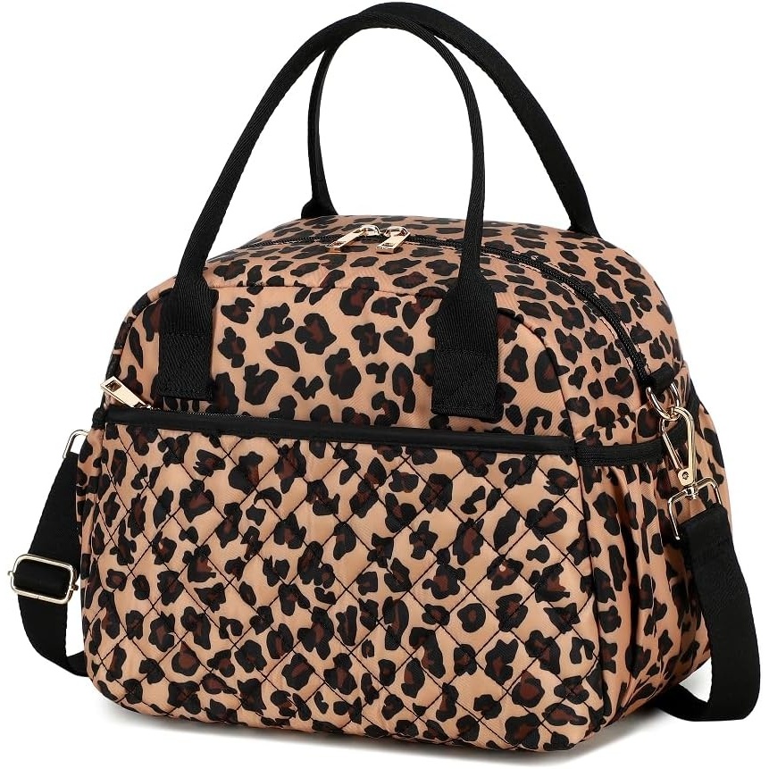 image:imageBTOOP Lunch Box for Women Men Insulated Lunch Bag Quilted Lunchbox Cute Adult Lunch Tote with Adjustable Shoulder Strap Reusable Lunch Bags Water Resistant for Travel Work Picnic BeigeLeopard Black
