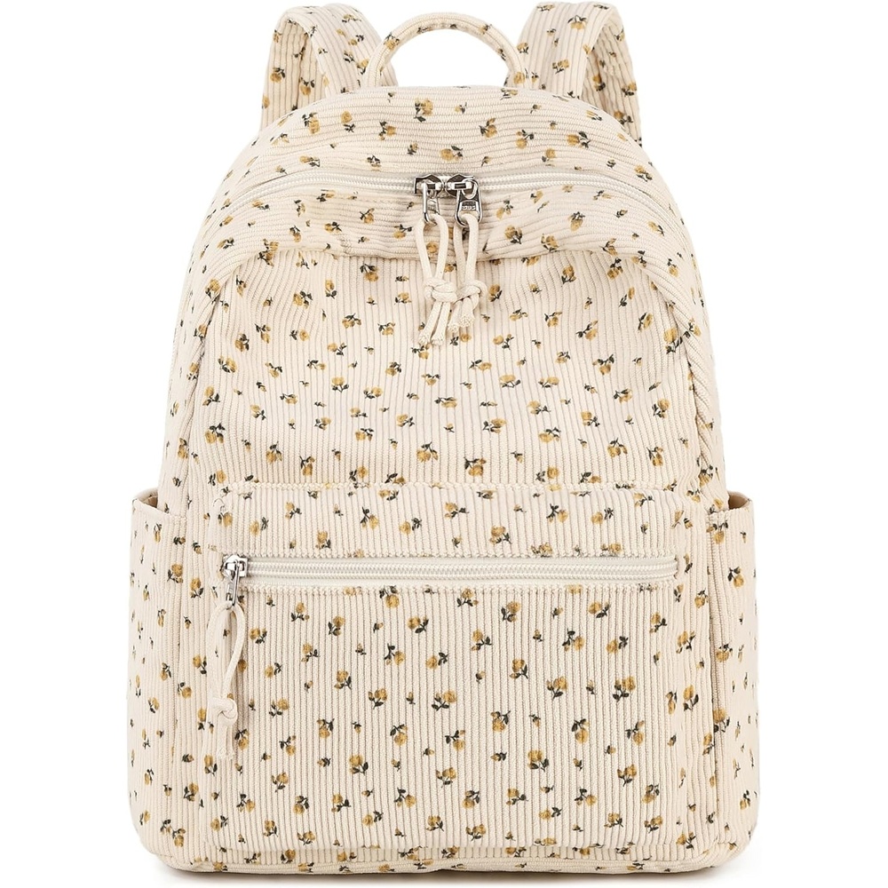 image:imageBTOOP Mini Backpack Women Girls Waterresistant Small Backpack Purse Shoulder Bag for Womens Adult Kids School TravelCorduroybeige Floral