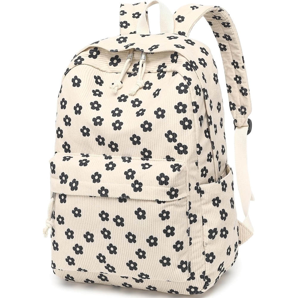 image:imageBTOOP School Backpack for Teens Large Corduroy Bookbag Lightweight 156 inch Laptop Bag for Girls Women Casual High School CollegeBeige Floral