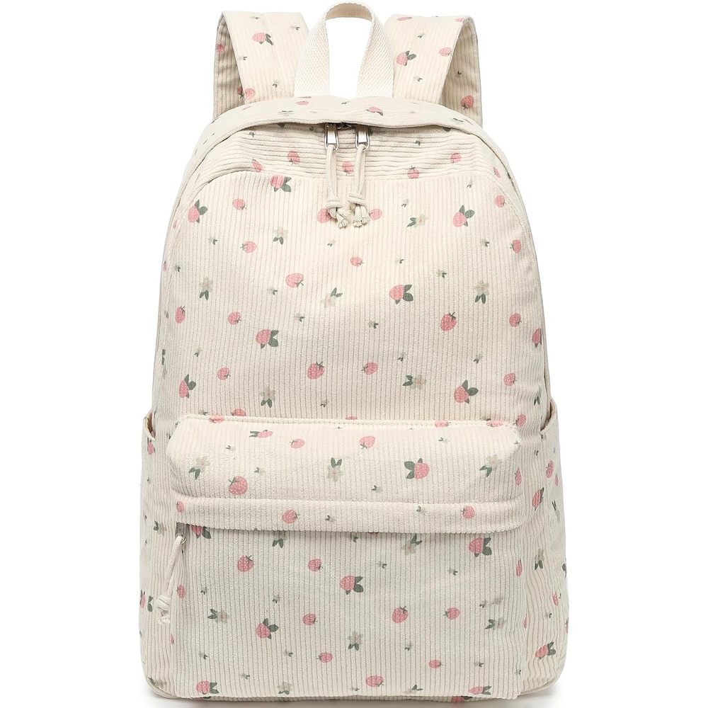 image:imageBTOOP School Backpack for Teens Large Corduroy Bookbag Lightweight 156 inch Laptop Bag for Girls Women Casual High School CollegeFloralcorduroystrawberry