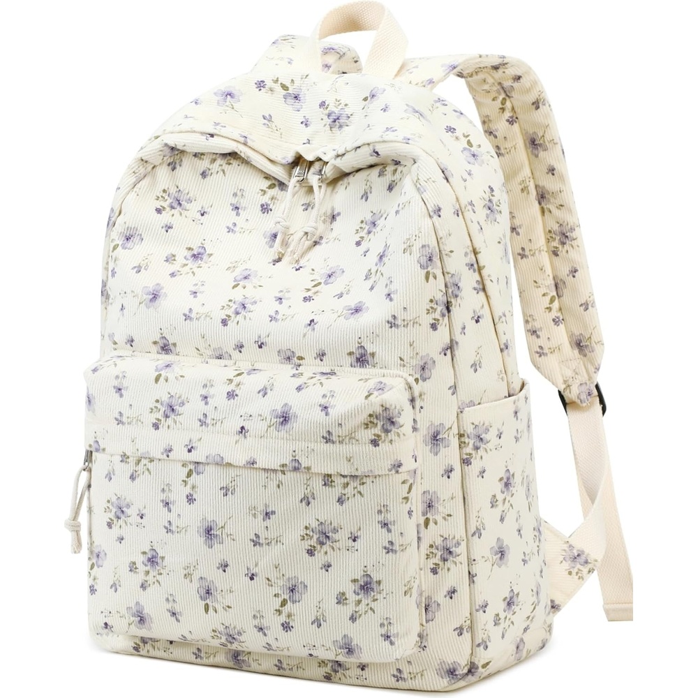 image:imageBTOOP School Backpack for Teens Large Corduroy Bookbag Lightweight 156 inch Laptop Bag for Girls Women Casual High School CollegeGrace Purple Flower