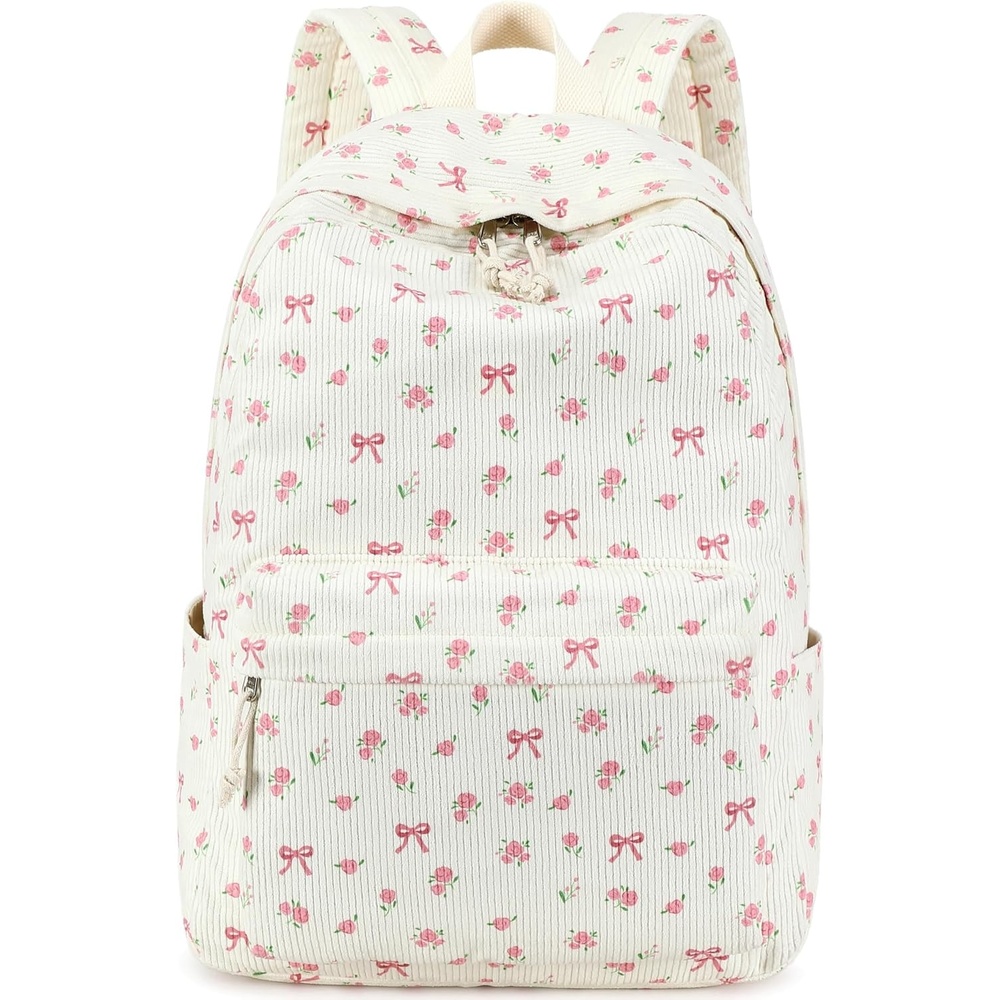 image:imageBTOOP School Backpack for Teens Large Corduroy Bookbag Lightweight 156 inch Laptop Bag for Girls Women Casual High School CollegePink Bow Floral