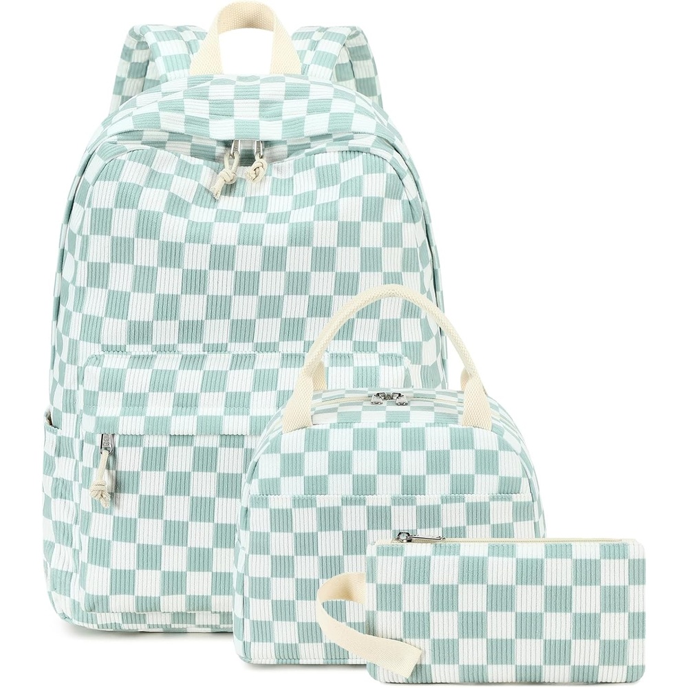image:imageBTOOP School Backpacks for Teen Girls Bookbags Lightweight Kids Backpack School Bags Set with Lunch Box Pencil CaseGreenwhite Checkered
