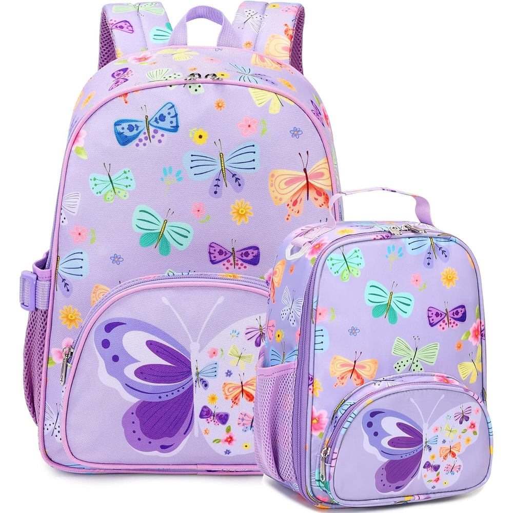 image:imageBackpack for Kids Boys Girls Preschool Kindergarten Bookbag Set with Lunch Box Toddler School BagPurpleButterfly