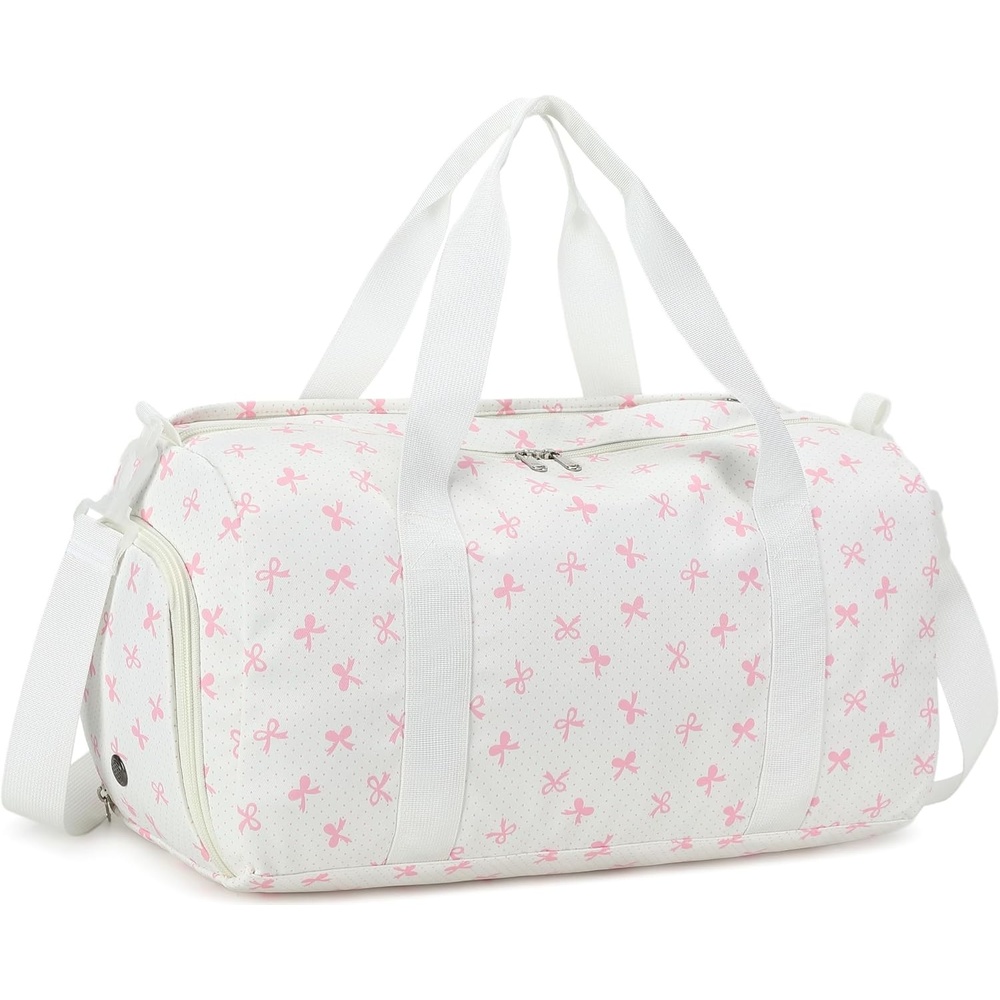 image:imageDuffle Bag for Girls Kids Overnight Bags Cute Strawberry Cherry Dance Sports Bag Travel Tote with Shoe Compartment and Wet PocketPink Bow