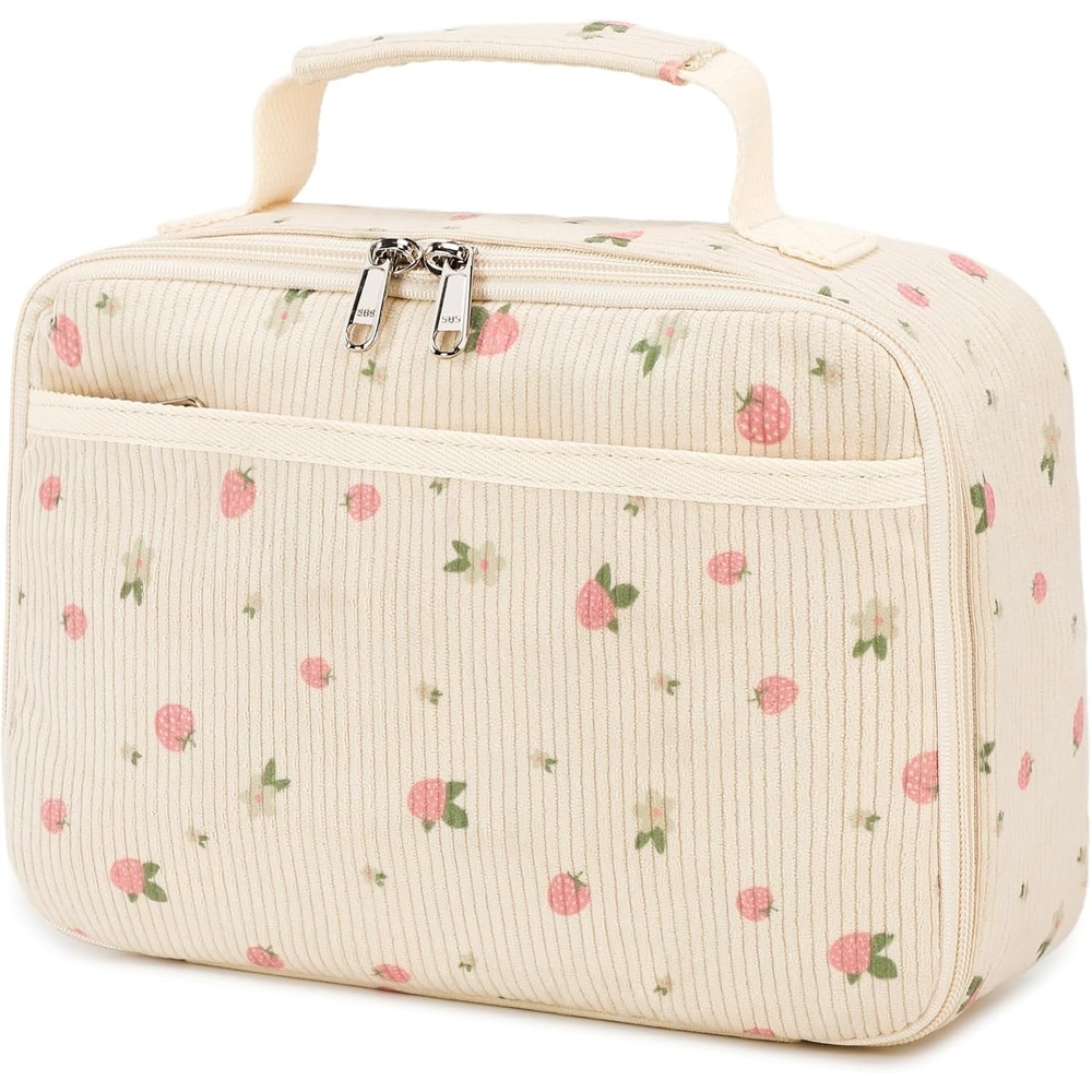 image:imageLunch Bags for Kids Girls Insulated Lunch Boxes Corduroy Cooler Toddler Lunch Tote Bag Thermo Picnic Bag for School ChildrenCorduroyBeige Strawberry