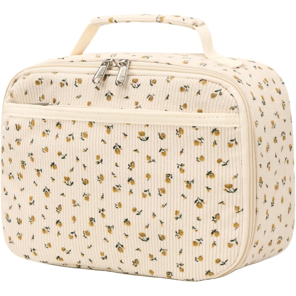 image:imageLunch Bags for Kids Girls Insulated Lunch Boxes Corduroy Cooler Toddler Lunch Tote Bag Thermo Picnic Bag for School ChildrenCorduroyBeige floral