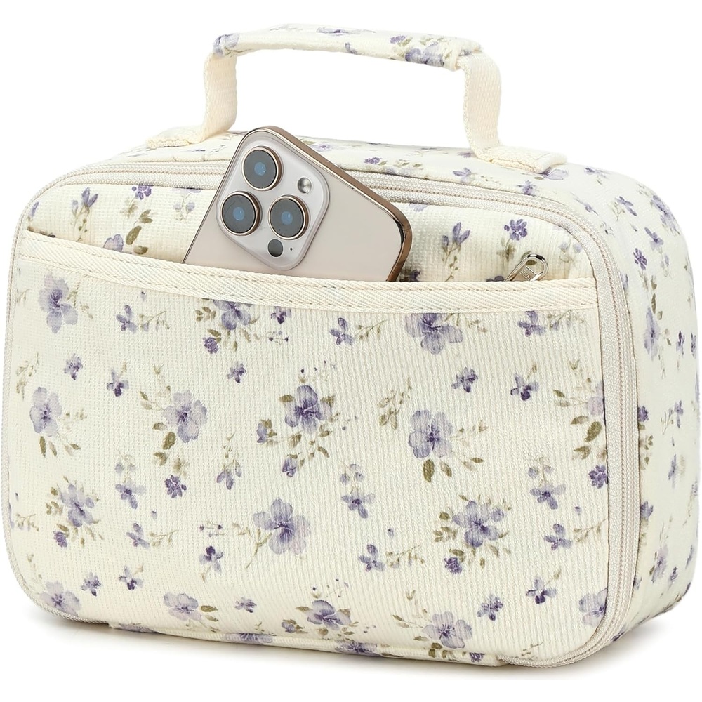 image:imageLunch Bags for Kids Girls Insulated Lunch Boxes Corduroy Cooler Toddler Lunch Tote Bag Thermo Picnic Bag for School ChildrenPurple floral 201