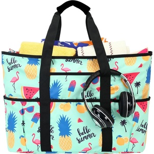image:imageBTOOP Beach Bag Large Beach Totes Waterproof Pool Bag for Women Oversized Travel Tote Bag with Multi Pockets FlamingoTurquoise