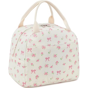 image:imageBTOOP Lunch Box for Women Girls Insulated Lunch Bag Cute Corduroy Lunchbox Adults Small Lunch Tote Bags Reusable Cooler for Work Office School Picnic TravelPink Bow Floral