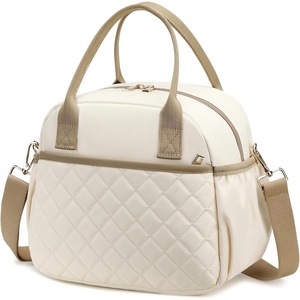 image:imageBTOOP Lunch Box for Women Men Insulated Lunch Bag Quilted Lunchbox Cute Adult Lunch Tote with Adjustable Shoulder Strap Reusable Lunch Bags Water Resistant for Travel Work Picnic BeigeBeige Brown