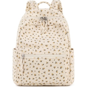 image:imageBTOOP Mini Backpack Women Girls Waterresistant Small Backpack Purse Shoulder Bag for Womens Adult Kids School TravelCorduroybeige Floral