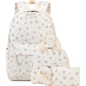image:imageBTOOP School Backpack for Girls Kids Teens Cute School Bookbag Set with Insulated Lunch Box Pencil CaseBlue Bowpink Flower