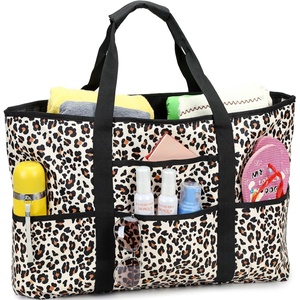 image:imageLarge Beach Bag for Women Waterproof Sandproof Pool Tote and Bags for Women Oversized Travel Gym Totes with Pockets Leopard