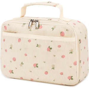 image:imageLunch Bags for Kids Girls Insulated Lunch Boxes Corduroy Cooler Toddler Lunch Tote Bag Thermo Picnic Bag for School ChildrenCorduroyBeige Strawberry