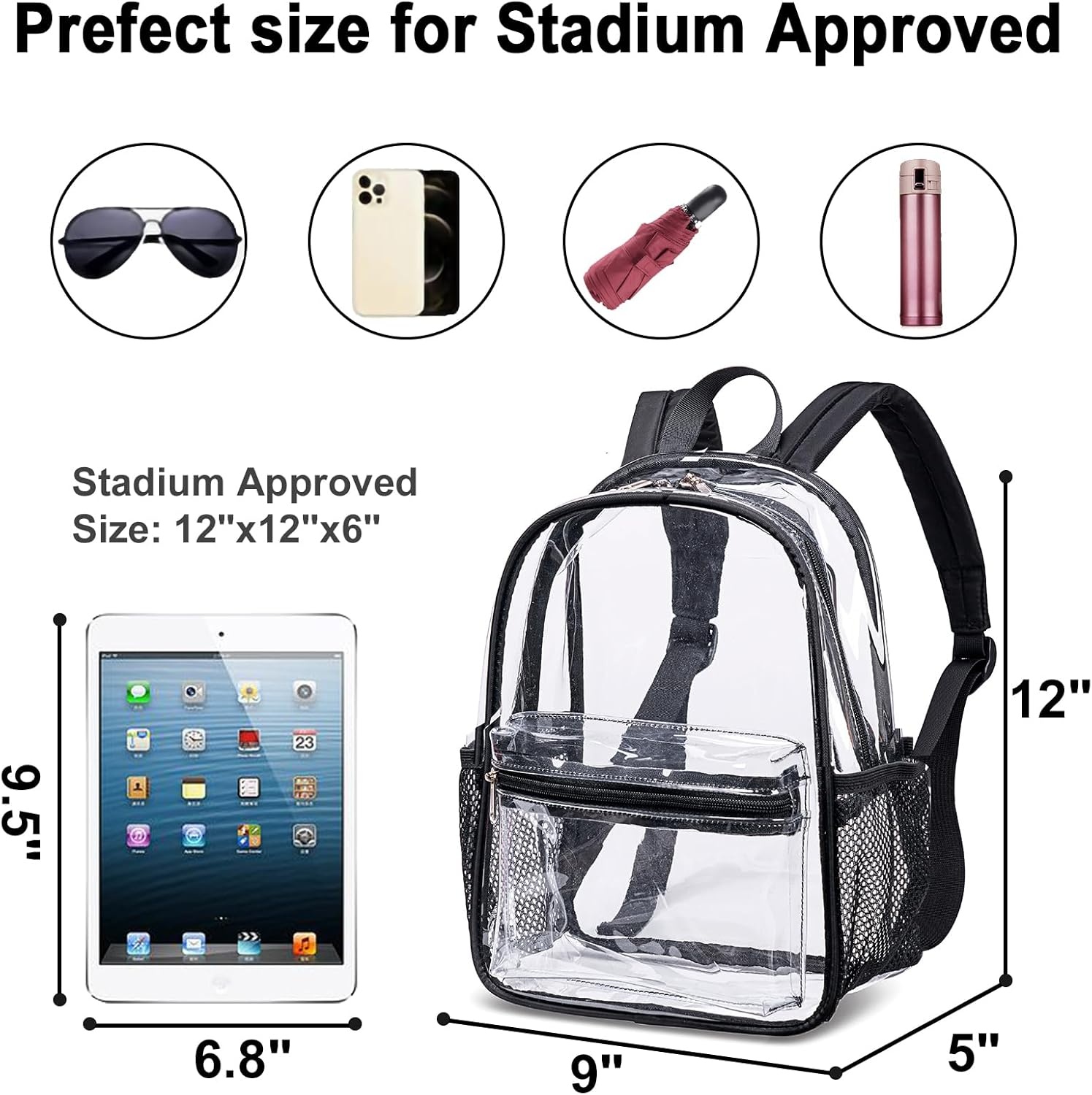 image:imageBTOOP Clear Mini Backpack for Stadium Events 12x12x6 Small Transparent Backpacks Plastic See Through Clear Bag for Concerts Work Festival Security TravelBlackclear 2