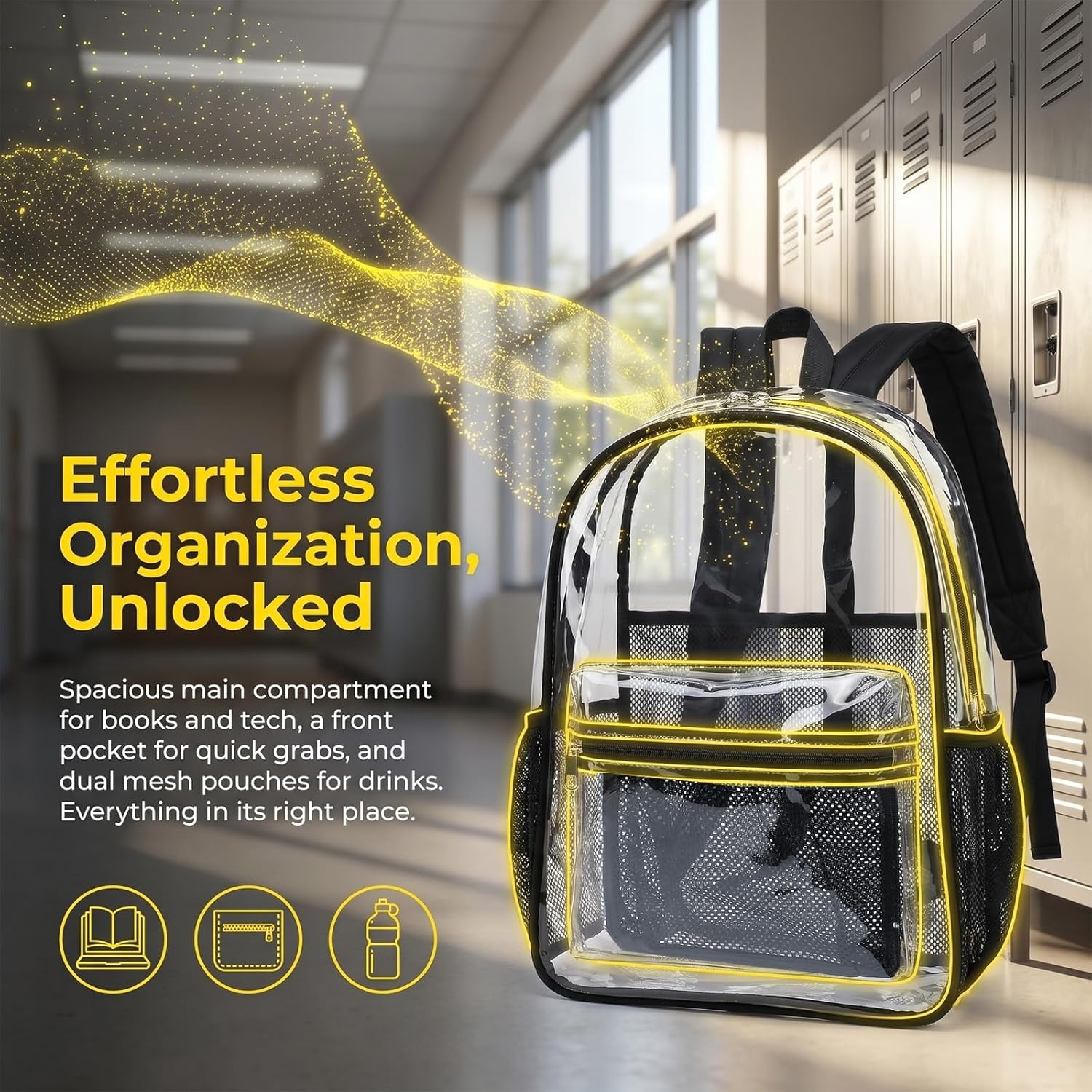 image:imageBTOOP Clear Mini Backpack for Stadium Events 12x12x6 Small Transparent Backpacks Plastic See Through Clear Bag for Concerts Work Festival Security TravelBlack