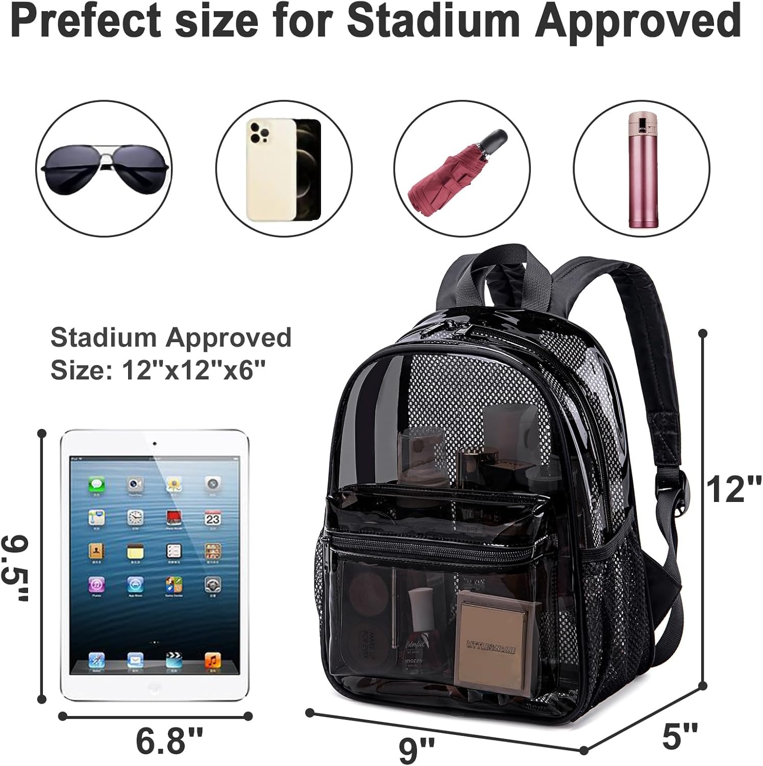 image:imageBTOOP Clear Mini Backpack for Stadium Events 12x12x6 Small Transparent Backpacks Plastic See Through Clear Bag for Concerts Work Festival Security TravelBlackclear