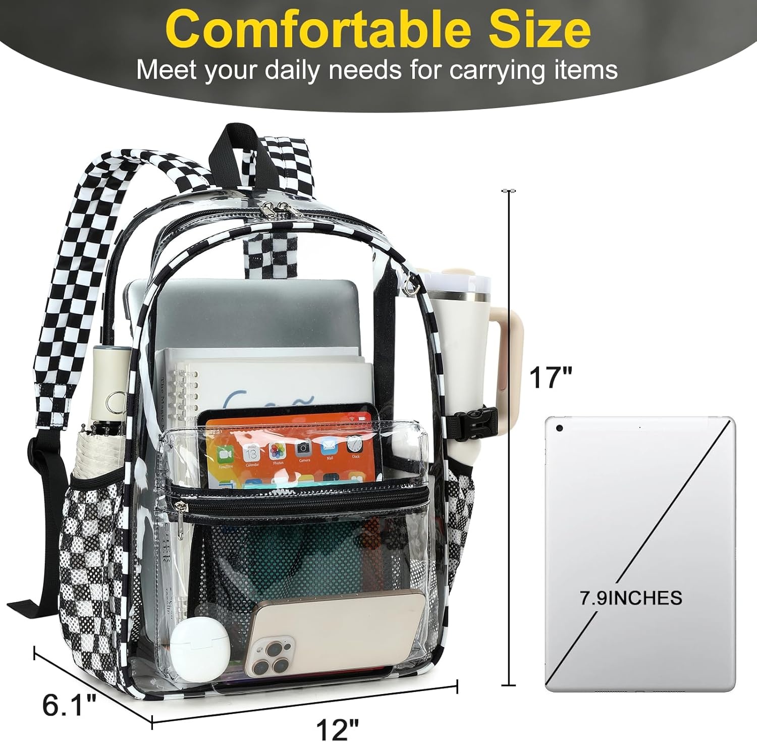 image:imageBTOOP Clear Mini Backpack for Stadium Events 12x12x6 Small Transparent Backpacks Plastic See Through Clear Bag for Concerts Work Festival Security TravelBlack