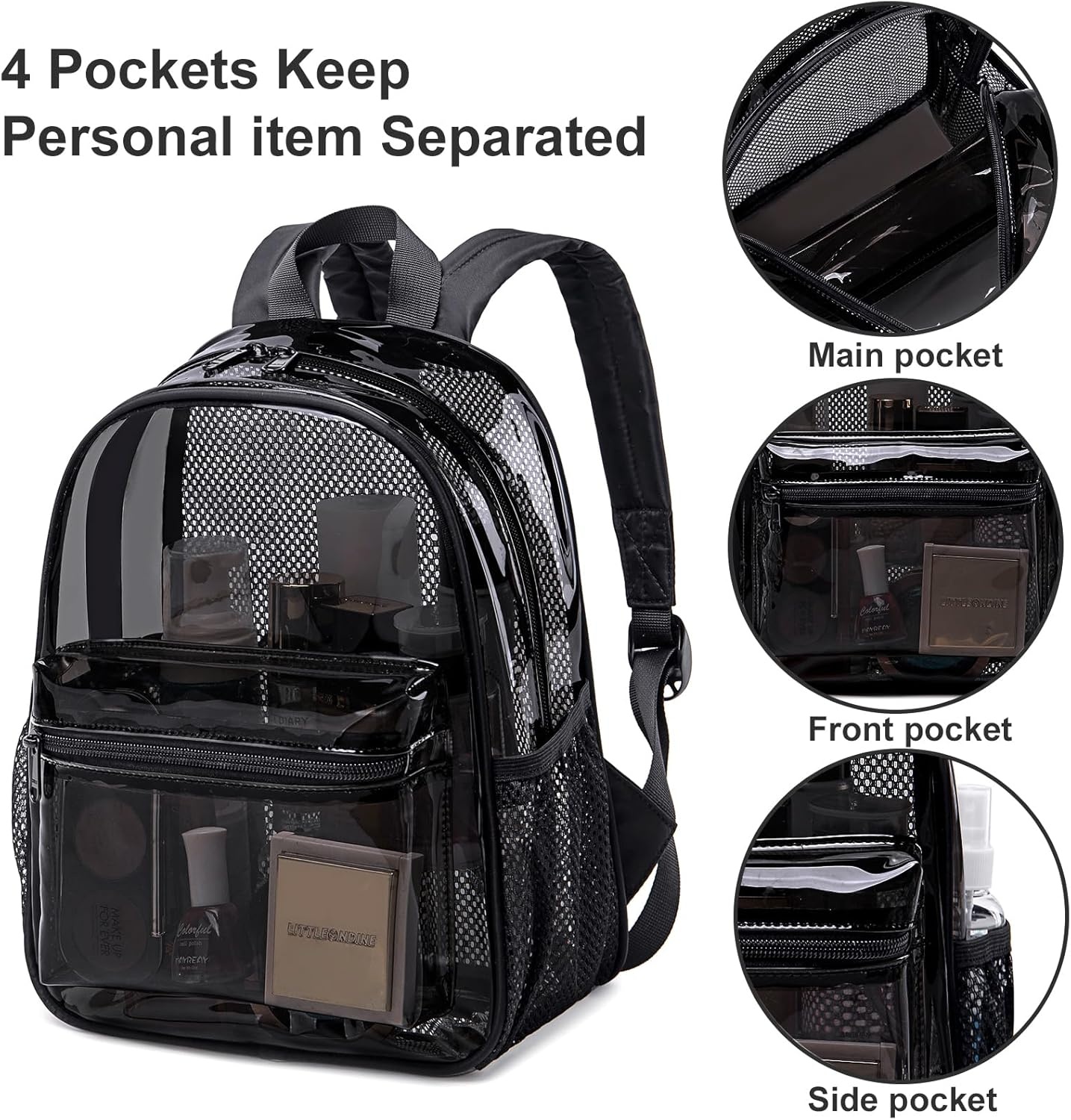 image:imageBTOOP Clear Mini Backpack for Stadium Events 12x12x6 Small Transparent Backpacks Plastic See Through Clear Bag for Concerts Work Festival Security TravelBlackclear