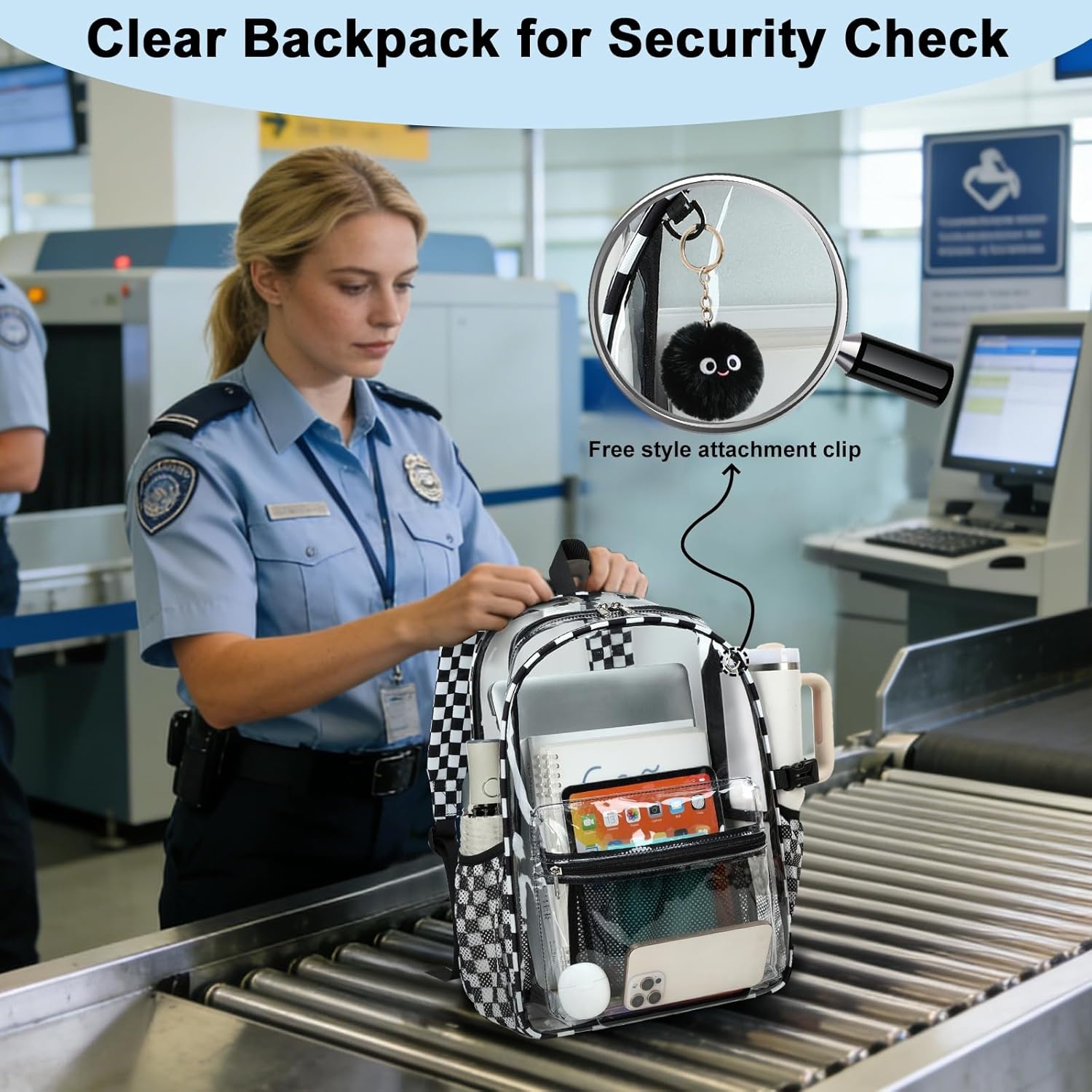 image:imageBTOOP Clear Mini Backpack for Stadium Events 12x12x6 Small Transparent Backpacks Plastic See Through Clear Bag for Concerts Work Festival Security TravelLblack White Plaid