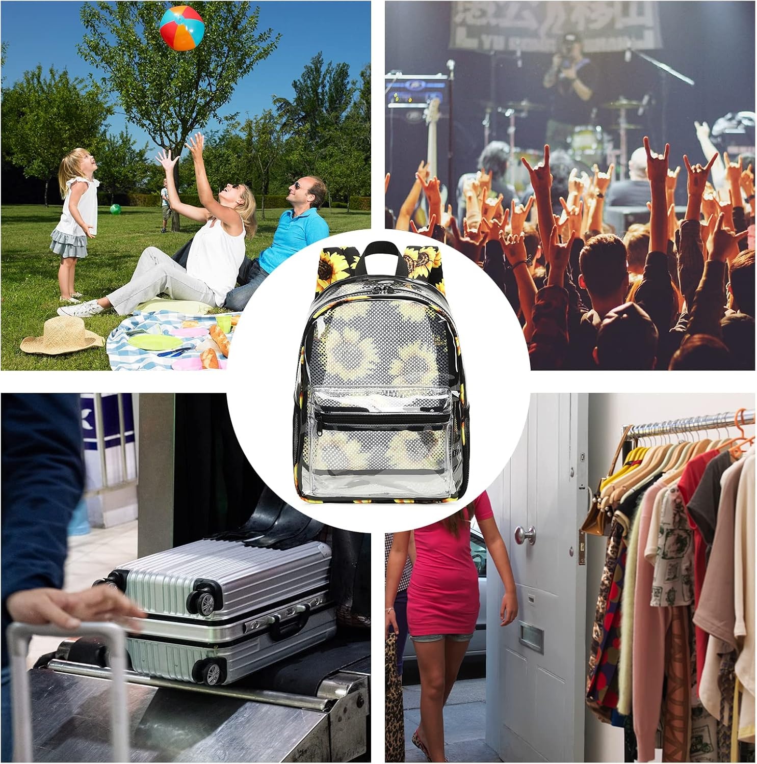 image:imageBTOOP Clear Mini Backpack for Stadium Events 12x12x6 Small Transparent Backpacks Plastic See Through Clear Bag for Concerts Work Festival Security TravelSunflower