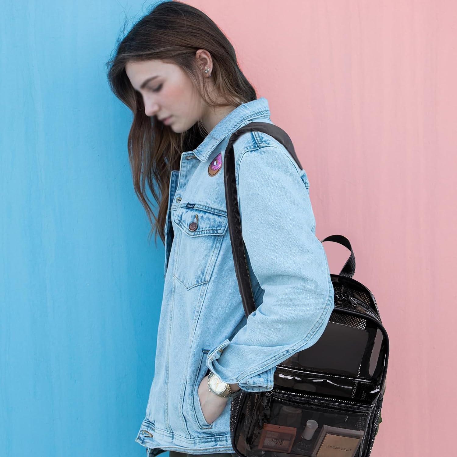 image:imageBTOOP Clear Mini Backpack for Stadium Events 12x12x6 Small Transparent Backpacks Plastic See Through Clear Bag for Concerts Work Festival Security TravelBlackclear