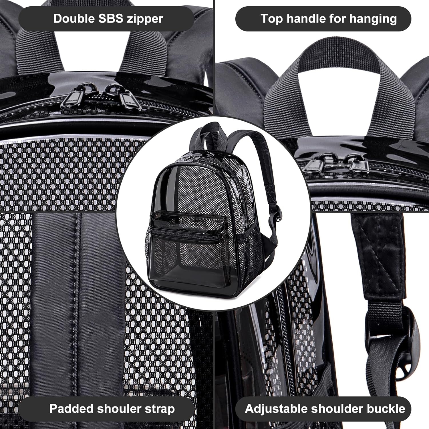 image:imageBTOOP Clear Mini Backpack for Stadium Events 12x12x6 Small Transparent Backpacks Plastic See Through Clear Bag for Concerts Work Festival Security TravelBlackclear