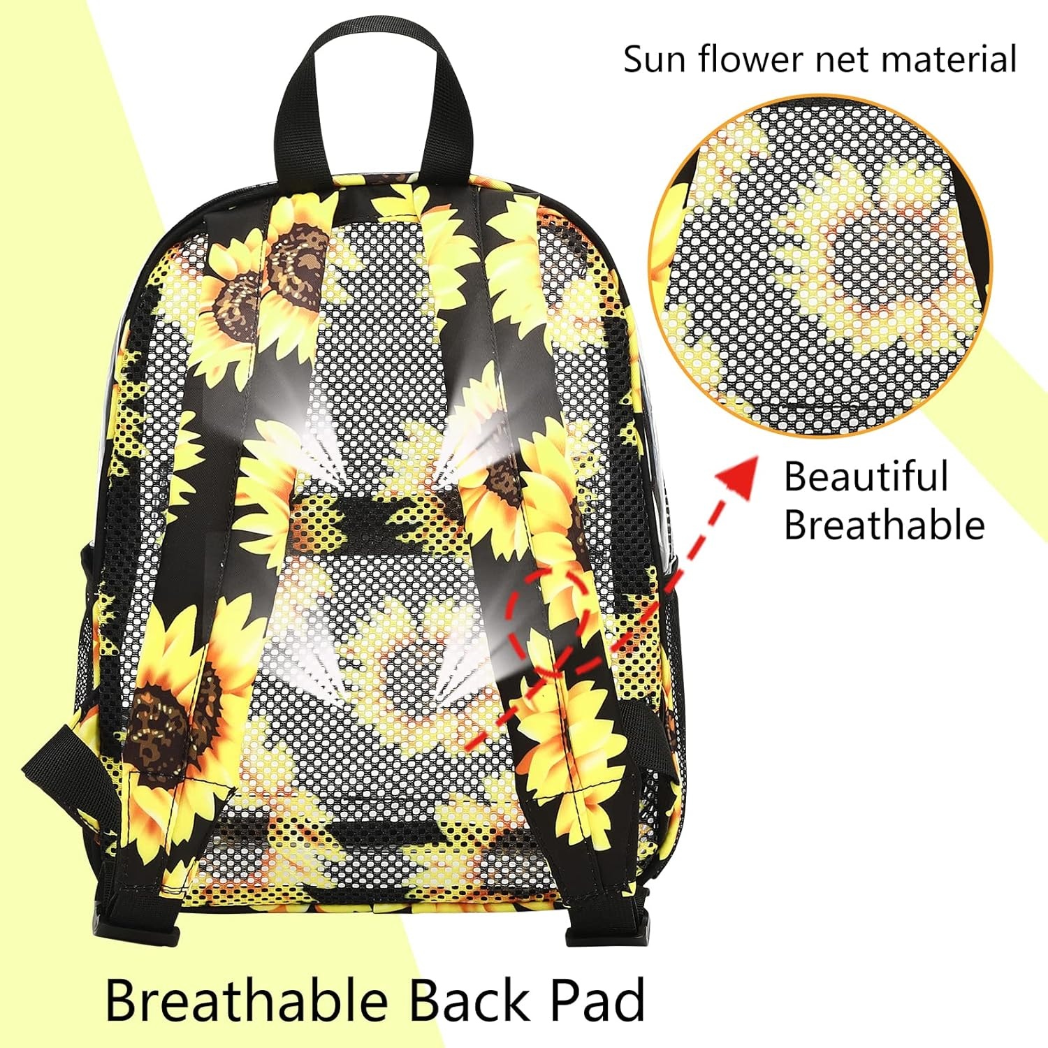 image:imageBTOOP Clear Mini Backpack for Stadium Events 12x12x6 Small Transparent Backpacks Plastic See Through Clear Bag for Concerts Work Festival Security TravelSunflower