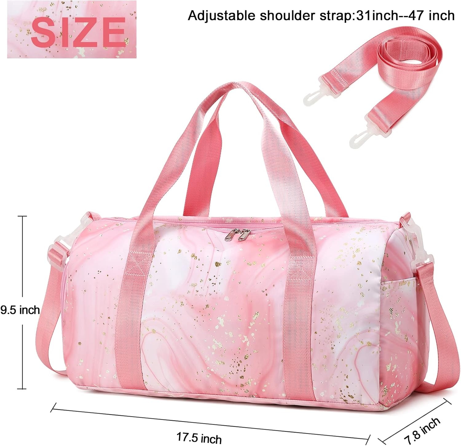image:imageGym Duffle Bag for Teens Girls Women Sports Travel Bags with Makeup Tote Overnight Weekender Bag with Shoe Compartment Set 23 L