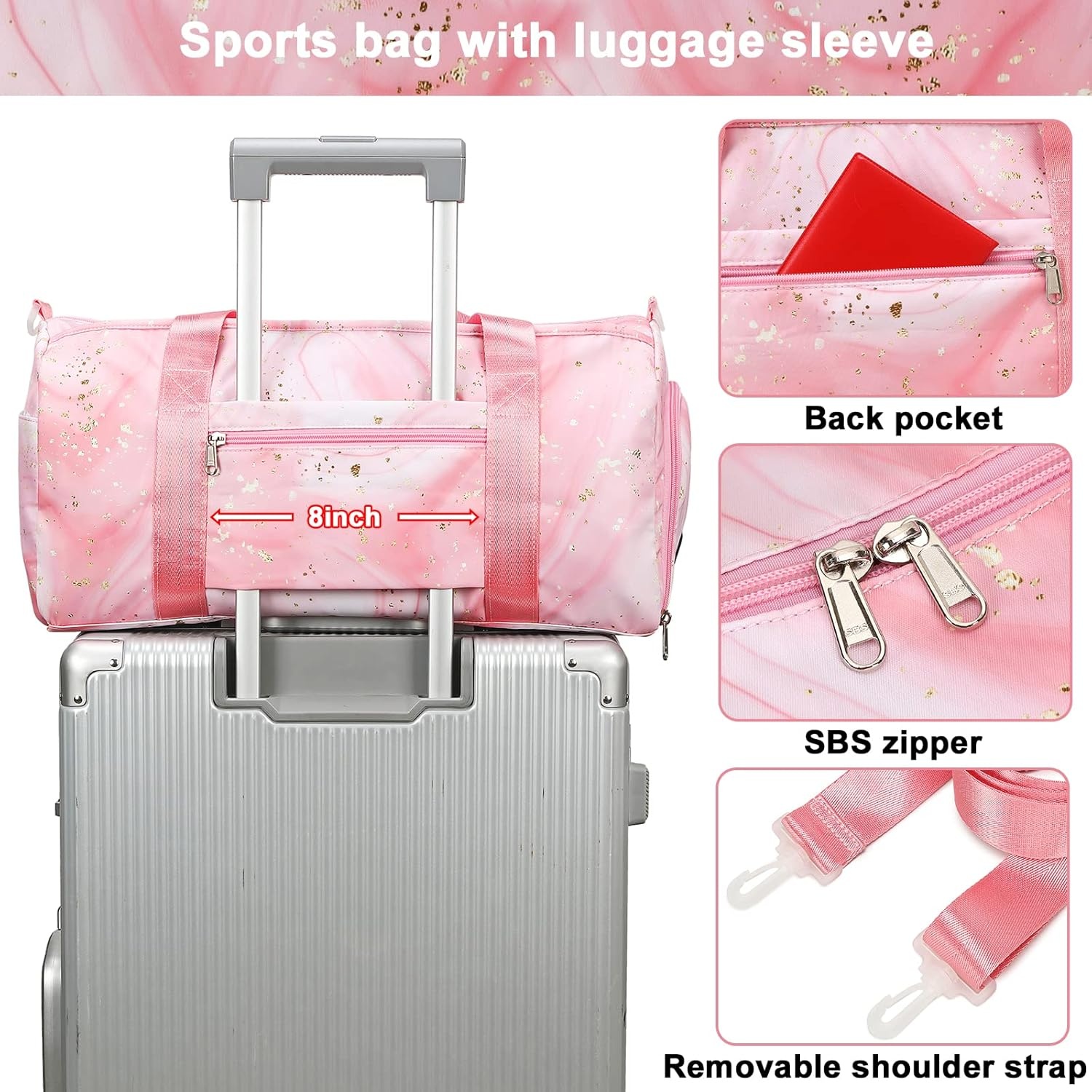image:imageGym Duffle Bag for Teens Girls Women Sports Travel Bags with Makeup Tote Overnight Weekender Bag with Shoe Compartment Set 23 L