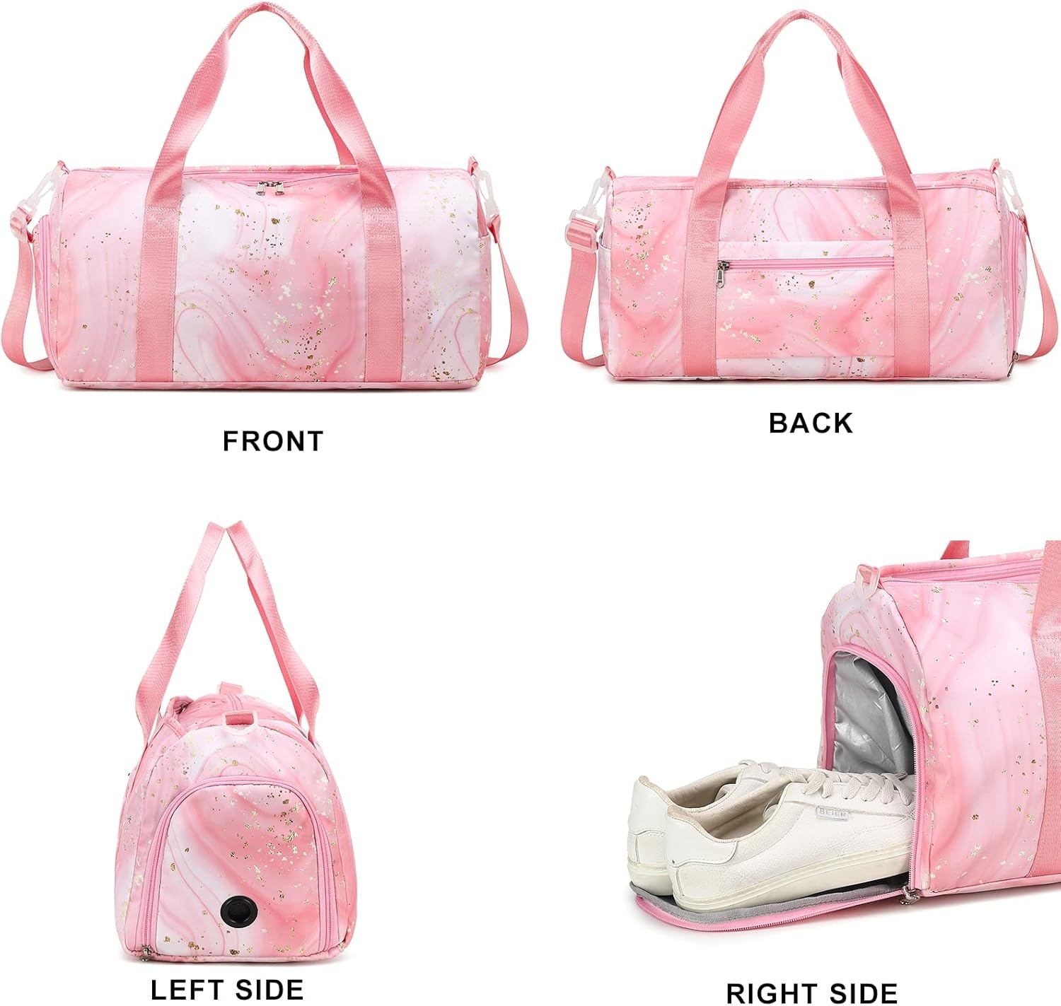 image:imageGym Duffle Bag for Teens Girls Women Sports Travel Bags with Makeup Tote Overnight Weekender Bag with Shoe Compartment Set 23 L