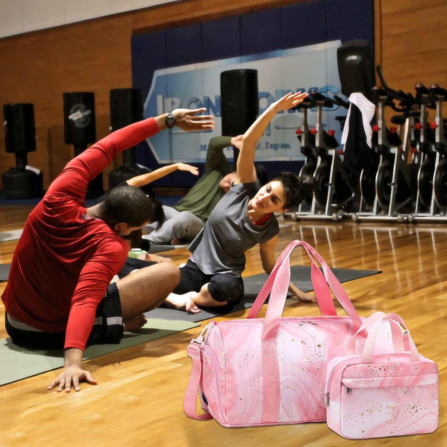 image:imageGym Duffle Bag for Teens Girls Women Sports Travel Bags with Makeup Tote Overnight Weekender Bag with Shoe Compartment Set 23 L