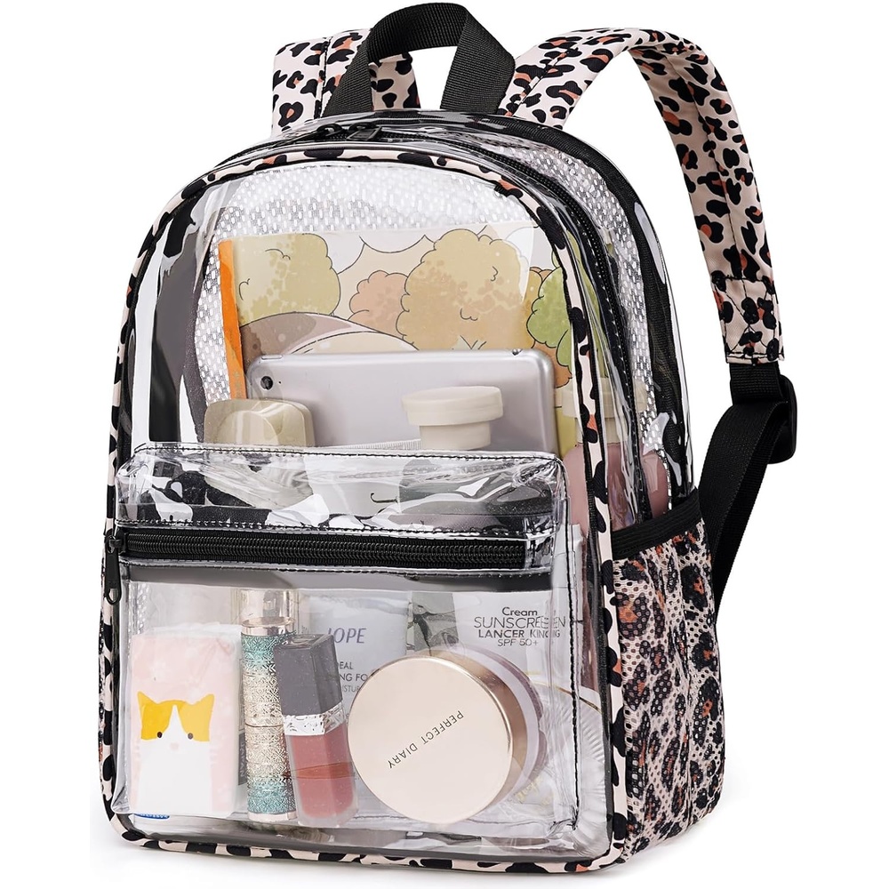 image:imageBTOOP Clear Mini Backpack for Stadium Events 12x12x6 Small Transparent Backpacks Plastic See Through Clear Bag for Concerts Work Festival Security TravelLight Leopard