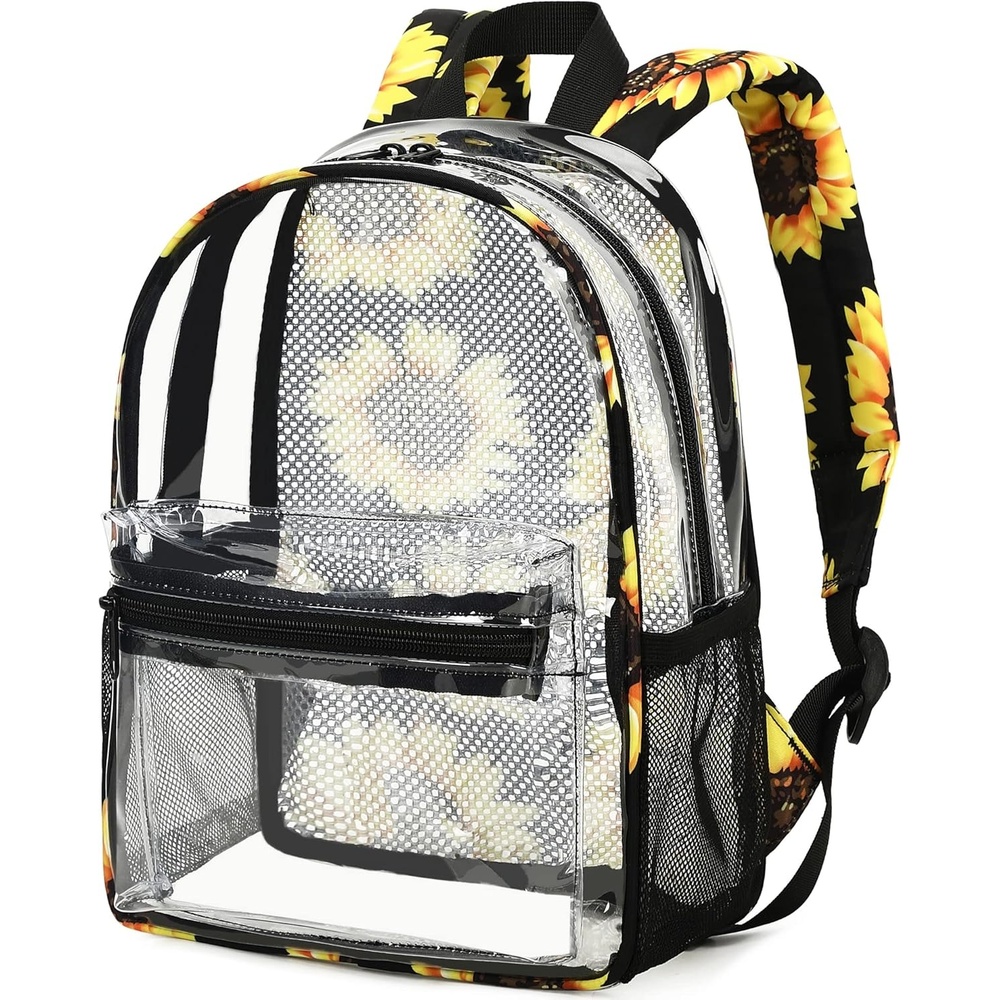image:imageBTOOP Clear Mini Backpack for Stadium Events 12x12x6 Small Transparent Backpacks Plastic See Through Clear Bag for Concerts Work Festival Security TravelSunflower
