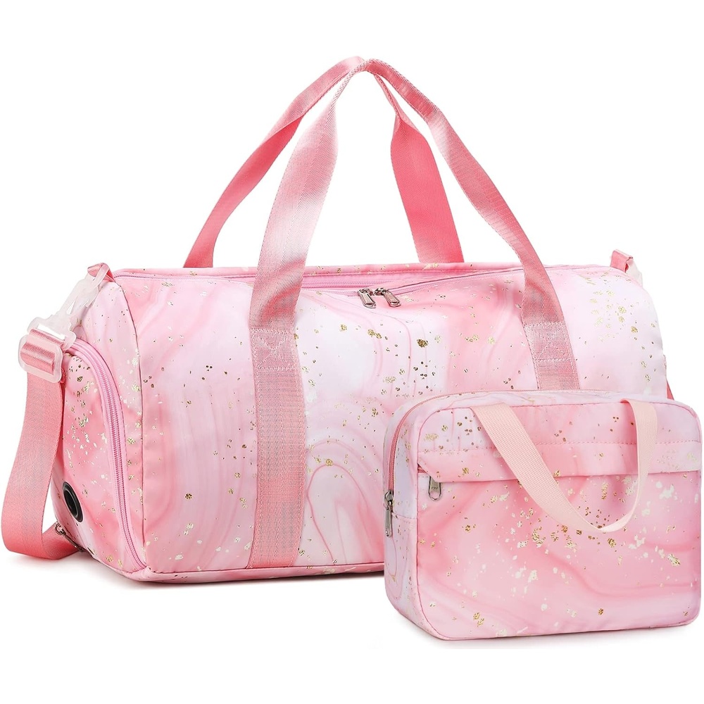 image:imageGym Duffle Bag for Teens Girls Women Sports Travel Bags with Makeup Tote Overnight Weekender Bag with Shoe Compartment Set 23 L