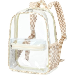 image:imageBTOOP Clear Mini Backpack for Stadium Events 12x12x6 Small Transparent Backpacks Plastic See Through Clear Bag for Concerts Work Festival Security TravelBbrown White Check