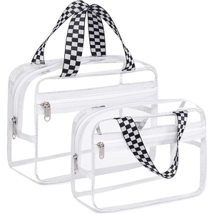 image:imageClear Makeup Travel Bag Toiletry Tote Bags 2 Pcs Large Transparent Cosmetic Make Up Organizer Zipper Pouch Purse