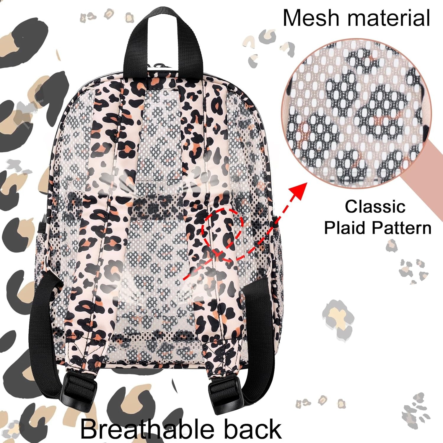 image:imageBTOOP Clear Mini Backpack for Stadium Events 12x12x6 Small Transparent Backpacks Plastic See Through Clear Bag for Concerts Work Festival Security Travel PinkLight Leopard