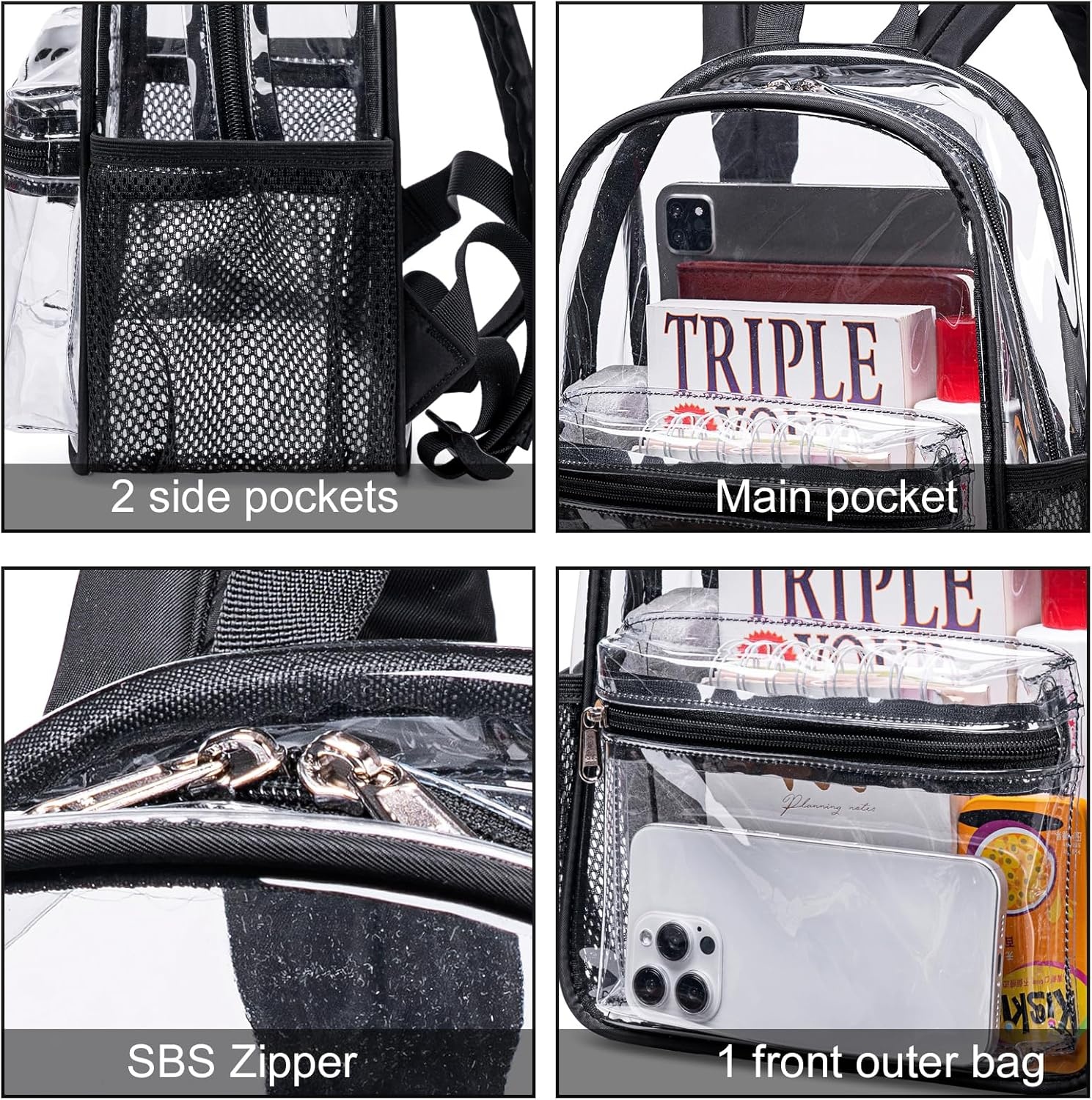 image:imageBTOOP Clear Mini Backpack for Stadium Events 12x12x6 Small Transparent Backpacks Plastic See Through Clear Bag for Concerts Work Festival Security Travel PinkBlackclear 2
