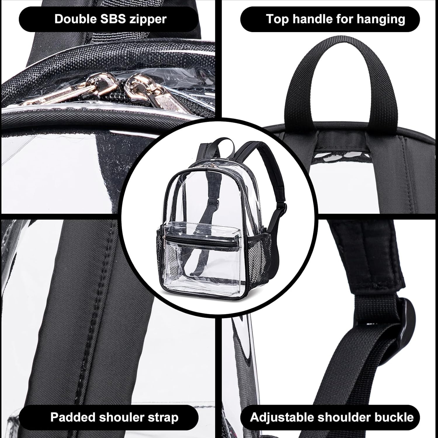 image:imageBTOOP Clear Mini Backpack for Stadium Events 12x12x6 Small Transparent Backpacks Plastic See Through Clear Bag for Concerts Work Festival Security Travel PinkBlackclear 2