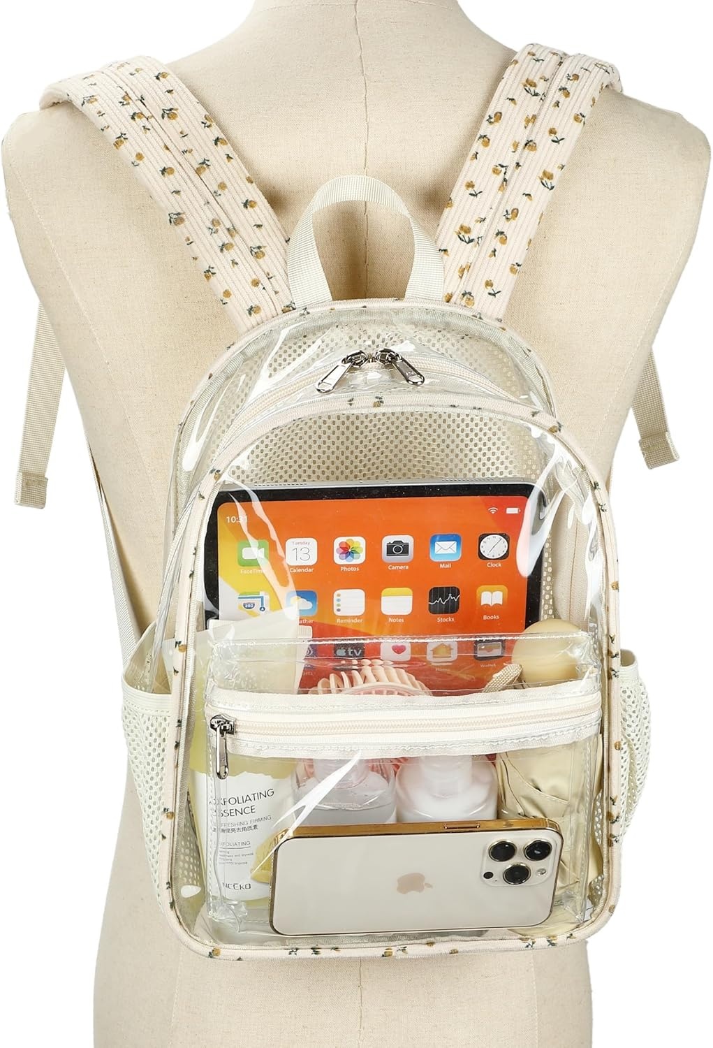 image:imageBTOOP Clear Mini Backpack for Stadium Events 12x12x6 Small Transparent Backpacks Plastic See Through Clear Bag for Concerts Work Festival Security Travel PinkClearflower 92