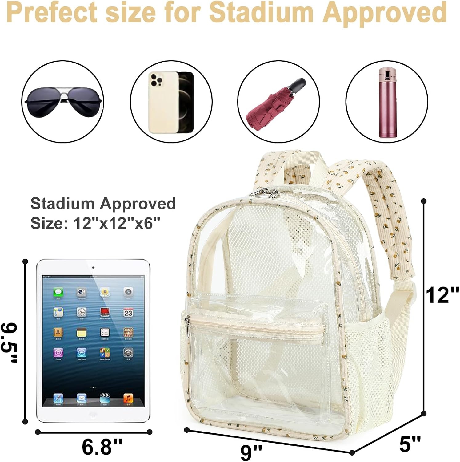 image:imageBTOOP Clear Mini Backpack for Stadium Events 12x12x6 Small Transparent Backpacks Plastic See Through Clear Bag for Concerts Work Festival Security Travel PinkClearflower 92