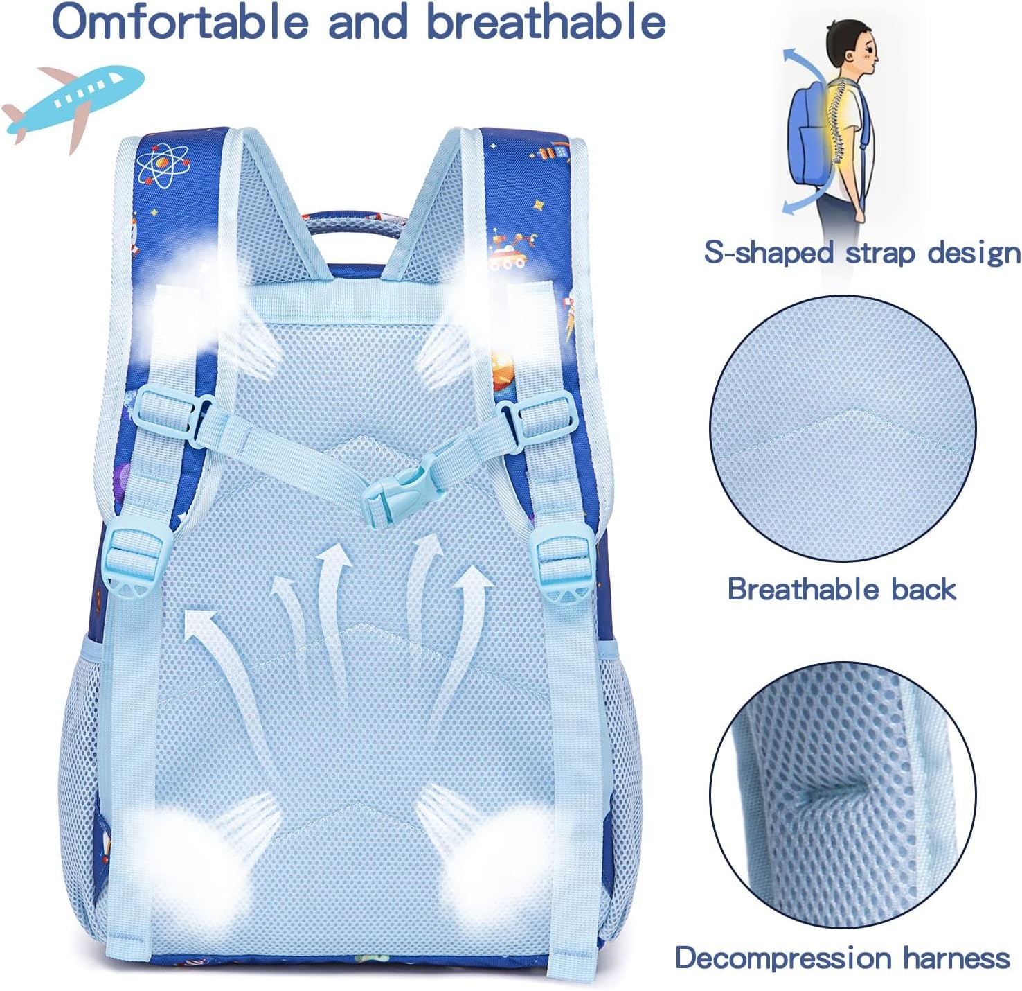 image:imageBTOOP Kids Backpack for Boys Girls Space Preschool Bookbag with Lunch Box Pencil Case Set Toddler Backpacks Kindergarten School Bags RocketBlue