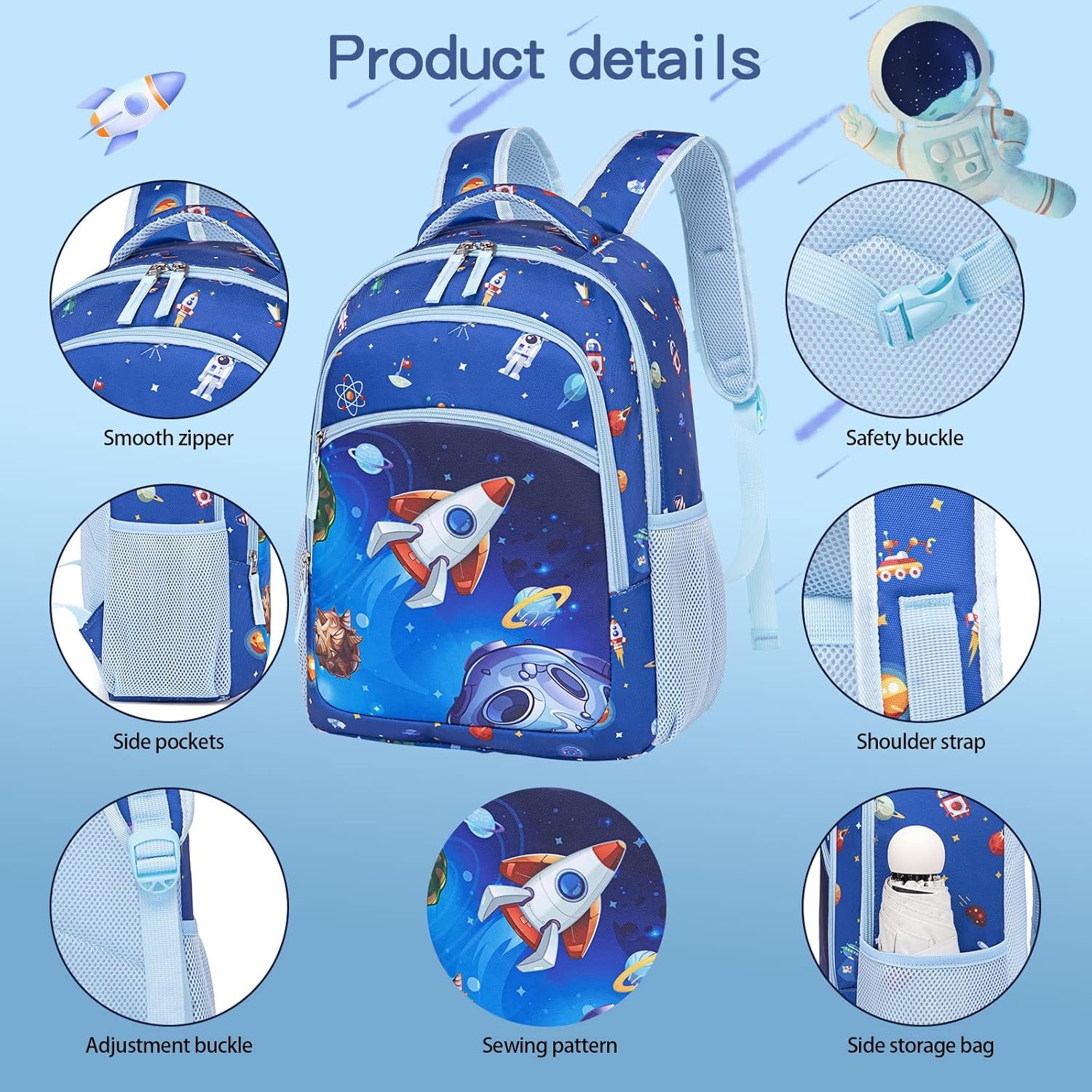 image:imageBTOOP Kids Backpack for Boys Girls Space Preschool Bookbag with Lunch Box Pencil Case Set Toddler Backpacks Kindergarten School Bags RocketBlue