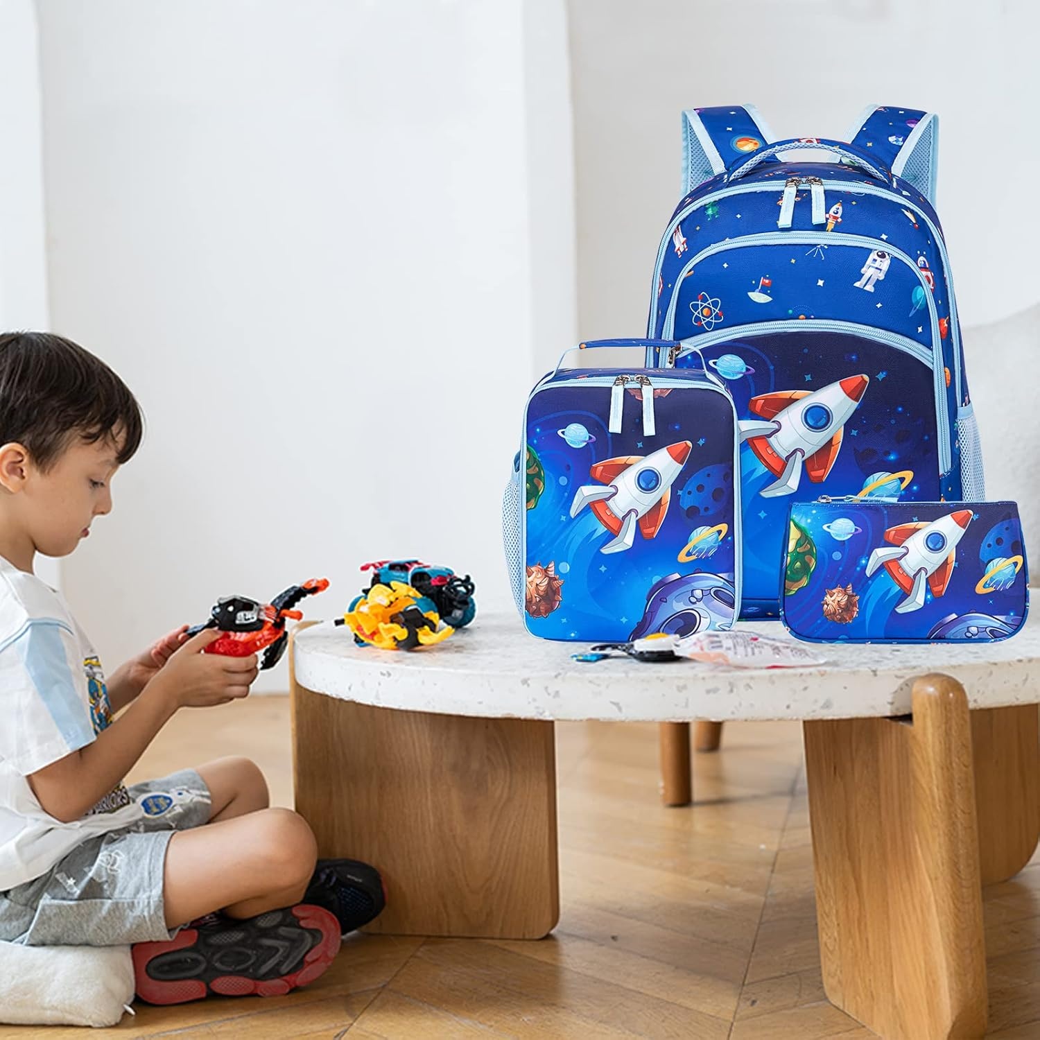 image:imageBTOOP Kids Backpack for Boys Girls Space Preschool Bookbag with Lunch Box Pencil Case Set Toddler Backpacks Kindergarten School Bags RocketBlue