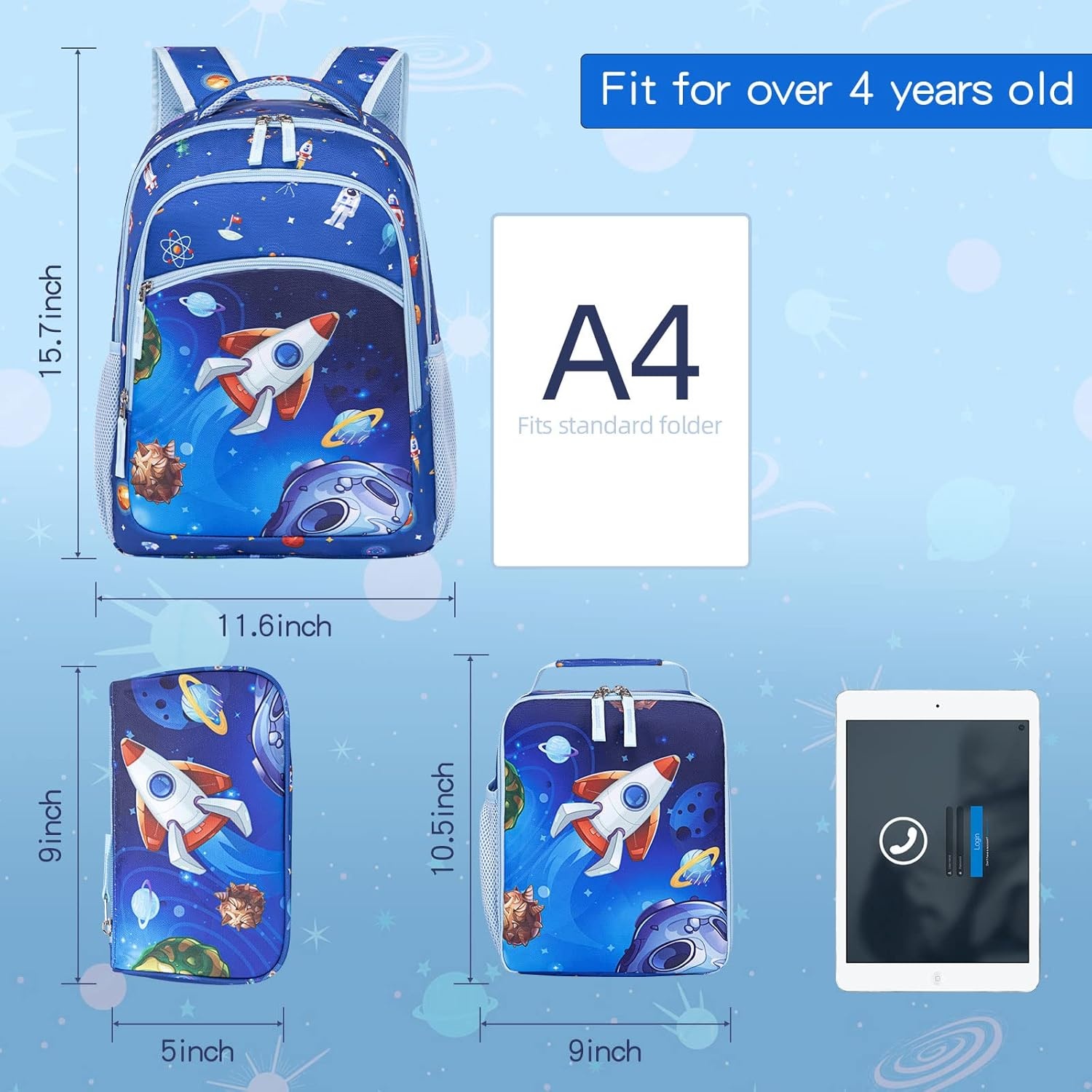 image:imageBTOOP Kids Backpack for Boys Girls Space Preschool Bookbag with Lunch Box Pencil Case Set Toddler Backpacks Kindergarten School Bags RocketBlue