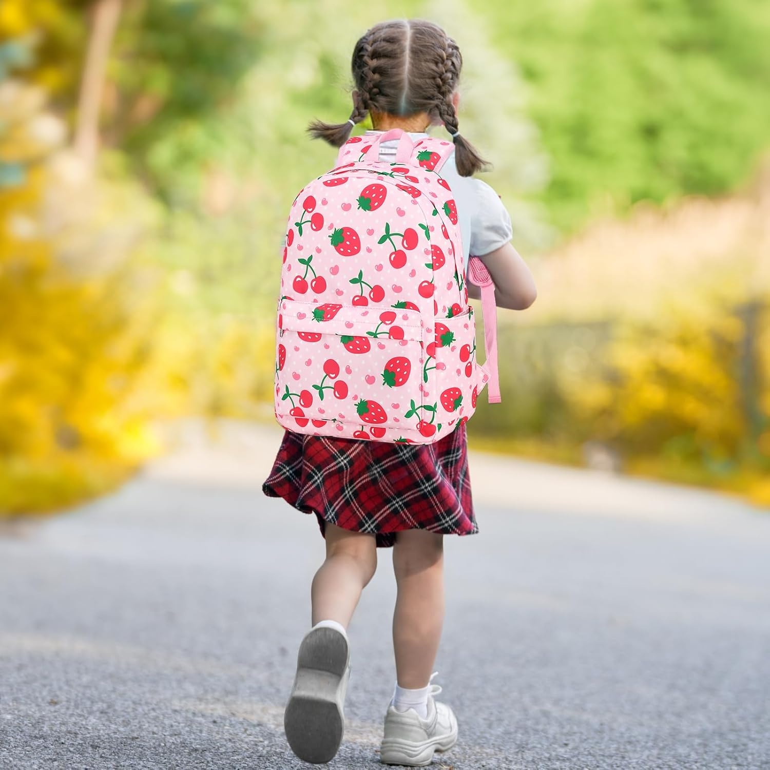 image:imageBTOOP Kids Backpack for Preschool Girls Strawberry Cherry Kindergarten Bookbag 15 inch Toddler Travel School Bag Fits Age 38Strawberry Cherrypink